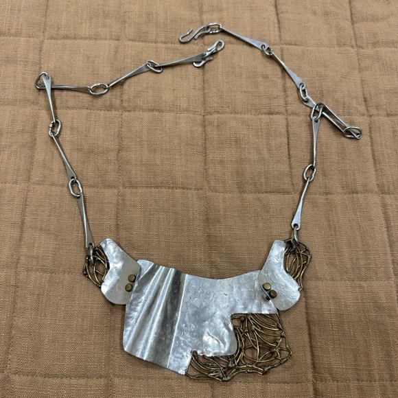 Vintage Joseph Boris Hammered Modernist  Brutalist Two Tone Belt or Necklace - Picture 4 of 6